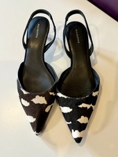 AllSaints Mia Leather Slingback Kitten Heels Shoes Black/White Size 6(Uk)