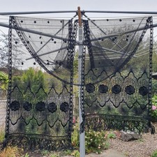 Antique embroidered net lace fabric scarf, mourning, gothic, 96" x 15"