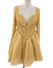 Oh Polly Women's Mini Dress Size 12 Gold Embellished Plunge Neck Lined Used F1