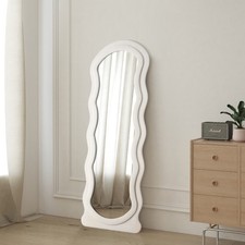 Irregular Wavy Floor Mirror Full Length Standing Mirror with Fabric Frame Home