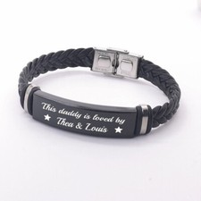 Personalised Mens Leather Bracelet Fathers Day Birthday Gift Dad Grandad Uncle