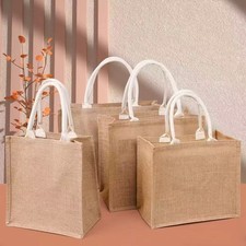 4x Jute Bags Medium Size Hessian Luxury Plain Tote Natural Eco Reusable Shopping