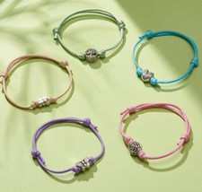 5 - 50 Adjustable Cord Friendship Bracelets w Charm Beads - Flower, Heart, Etc