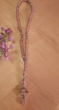 Wood Rosary - wooden carved beads, corded, Brown, 24cm (L) 
