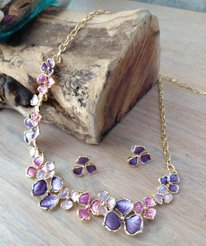 Enamel flower jewellery - enamel, set