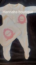 0/3m NAME Personalised Embroidery  sleepsuit bib set newborn boy girl romany 