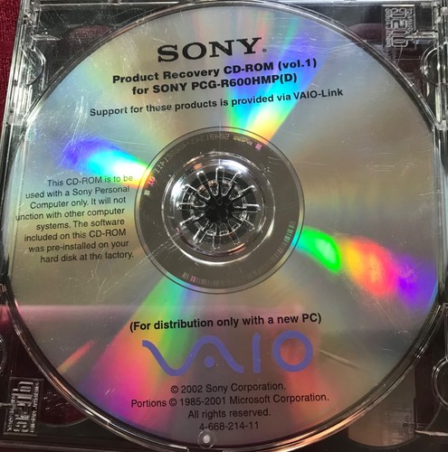 Sony vaio product recovery - recovery, 4x