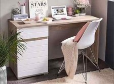 Desk Oak & White Gloss Desk With Drawer & Cupboard Home & Office Furniture