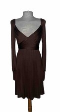 Issa London Brown Dress 12 Silk Brown Midi Wrap Stretch Ties Draped Long Sleeve