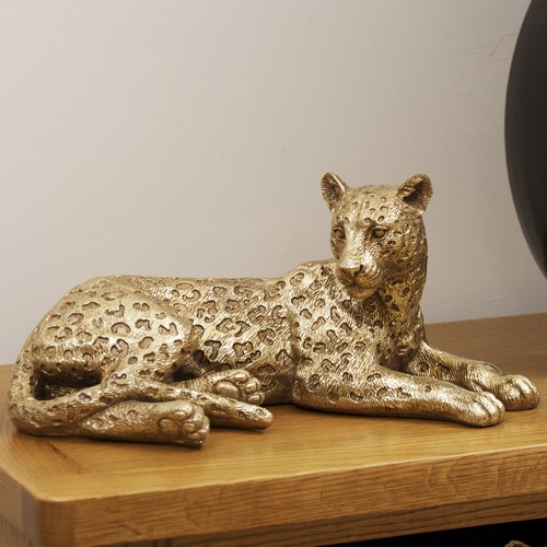 Gold laying leopard ornament - laying,