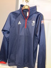 Adidas Zip Fleece Jumper Team GB Winter Top Jersey Blue Red Men Size S
