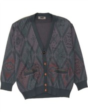 COMPASS CARD Mens Cardigan Sweater Medium Grey Geometric Wool DE31