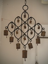 Vintage Rustic Iron Bell Wall Hanging / Wind Chime – Handmade Metal Decor