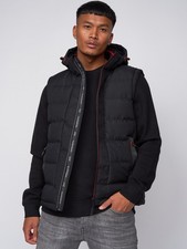 Men's Black Puffer Hooded Gilet Warm Winter Quilted Sleeveless Jacket Size M