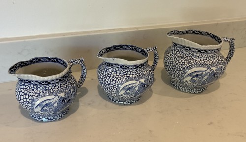 Antique custard jugs blue - 3x,