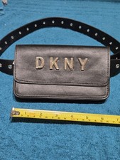 DKNY Small Black Purse Bum Bag Belt Bag Waist Pack with studded belt and silve