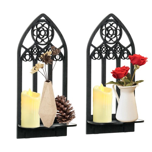 Wooden gothic candle sconces - gothic,