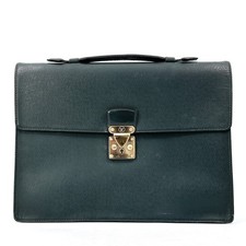 LOUIS VUITTON Briefcase Business Bag Taiga Serviette Clad Green Leather