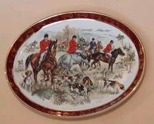 Weatherby Hanley Oval Plate Hunting Dogs Pheasant Falcon Ware Burgundy edge