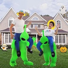 Kids Adult Inflatable Green Alien Costume Ride On Mens Halloween Blow Up Party