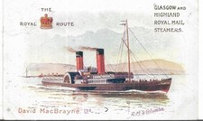 GLASGOW & HIGHLAND ROYAL MAIL STEAMERS DAVID MACBRAYNE  1907 P/C REF 26
