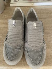 Gabor Ladies Trainer Shoe Size 5g Silver N Grey Suede Side Zip Very Pretty