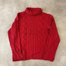L.L Bean Knitted Jumper Womens Large Wool Blend Roll Neck Knitted Sweater Red