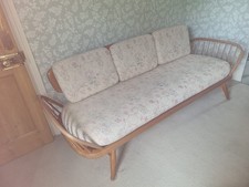 Mid Century Ercol 'Model 355' Studio Couch / Day Bed, blonde Beech. re webbed.