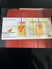 Brand New 4 Mason Drinking Jars with Lids And Plastic Straws In Box