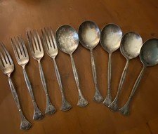 Vintage Rare Set Of 4 Serving Or Oyster Forks. 5 Vintage Spoons Silver Plated