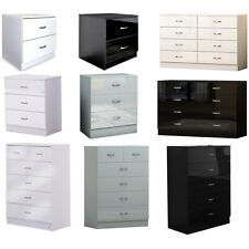 White Black Grey Gloss Chest of Drawers & Bedsides Gloss Bedroom - Fast Delivery