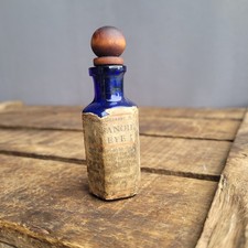Rare Antique Small Blue Poison Bottle Chemist Apothecary Stopper Label Eye Drops