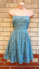 PRIMARK GREEN FLAMINGO BIRD PRINT BANDEAU OFF SHOULDER SKATER MINI TEA DRESS 12