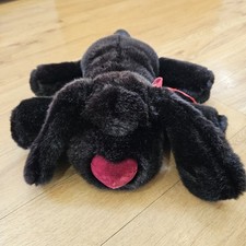 GIFT IDEAS Vintage Black Dog Puppy Soft Plush Toy Love Heart Nose Paws Floppy