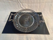 Vintage Duralex Glass Serving Tray in Chrome Plated Metal Carrier Stand. 