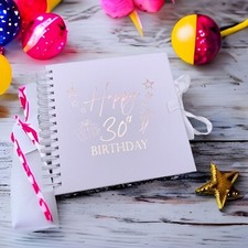 30th Birthday Present White Scrapbook, Guest Book, Photo album Rose Gold Script