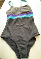 Zoggs Ladies Aqualast Black/Purple/Blue Striped Swimsuit Size UK 10 DAMAGED