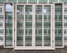 FRENCH DOORS WITH SIDELIGHTS WOODEN CREAM WOOD FULL GLASS DOUBLE GLAZED EXTERNAL