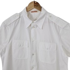 Prada 2000s White Short Sleeve Shirt Y2K Military Utility Style Runway Size L