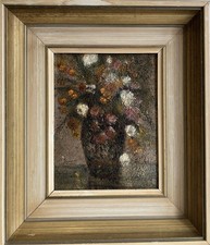 Vintage Oil Painting French School Still Life of Flowers INDISTINCTLY SIGNED