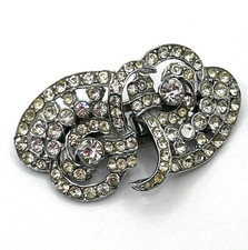 Vintage Duette Brooch Convertible To Dress Clips Rhinestone Glamour 2"