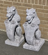 Pair Of Gargoyles Faux Stone Resin Lightweight Garden Decor Front Door Hellhound