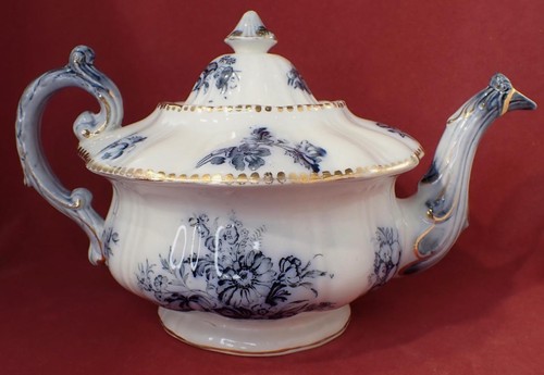 Antique flow blue large teapot - antique,