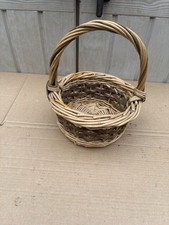 Vintage Round Wicker Shopping Basket With Handle Rustic Country Cottagecore