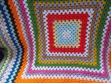 Vintage Style Multi Stripe Granny Square Hand Made Crochet Blanket/Throw