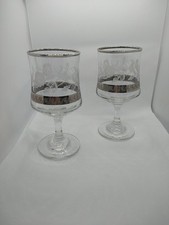 70s Wine Glasses Dema  Silver Band Etched Roses Kitsch Retro Gift Vintage