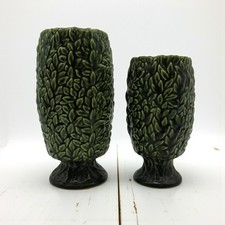 Vintage SylvaC Leaf Vase #3842 – Green Ceramic Textured Mid-Century England PAIR