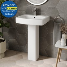 Modern Bathroom Square Basin Sink Full Pedestal Single Tap Hole White Ceramic