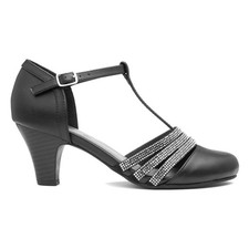 Lilley Womens Shoes Black Ladies Diamante Buckled Heel Veda shoezone SIZE