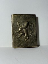 Antique Brass Tobacco Box Embossed Lion Rampant Design Heraldic Vintage Case
